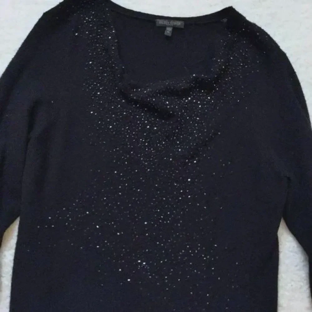 Eileen Fisher Sweater Merino Wool Glass Beaded Cowl Knit Lagenlook Size Large